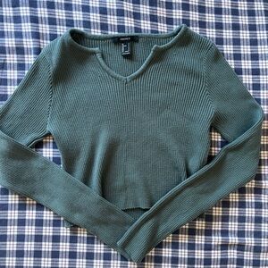 Forever 21 Teal Ribbed V-Neck Sweater
